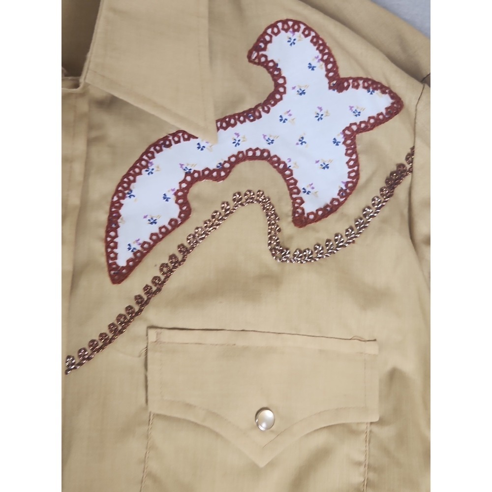 Vintage Champion Westerns Sz 16-35 Permanent Press Shirt Pearl Snap Button Tan - Picture 4 of 12